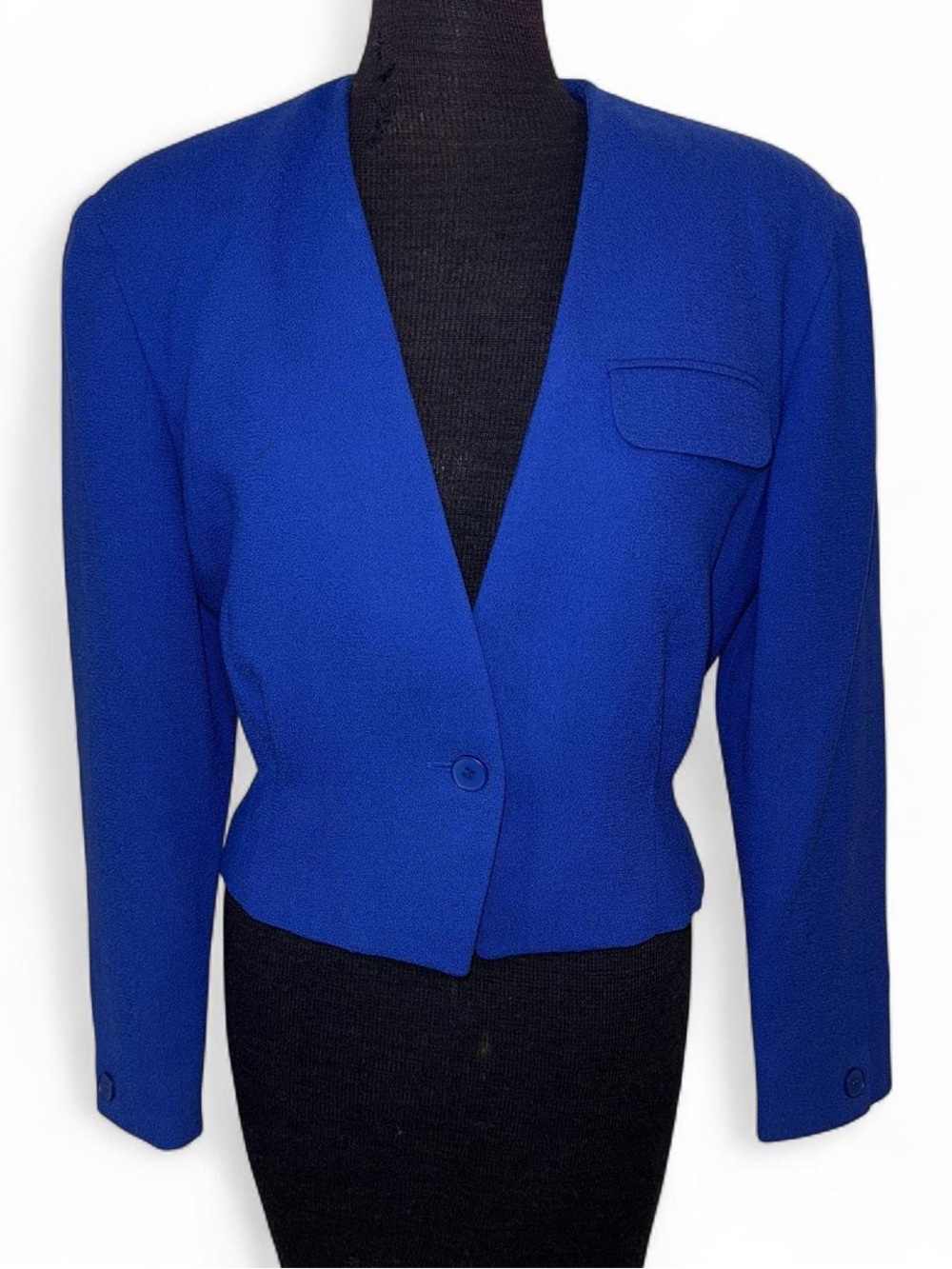 VTG Christian Dior Seperates 100% Wool Blue Cropped Single Button Blazer Size 6